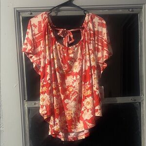 Free People Red and White Floral Blouse